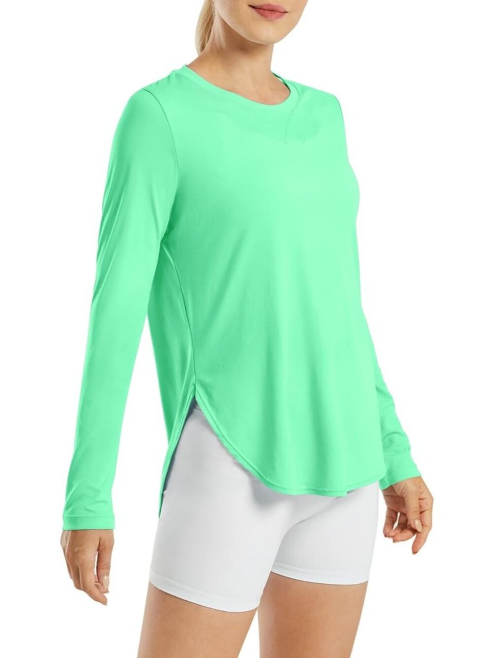 Women Mint Green UPF 50+ UV Shirt Long Sleeve Workout Yoga Sun Top Quick Dry Gym